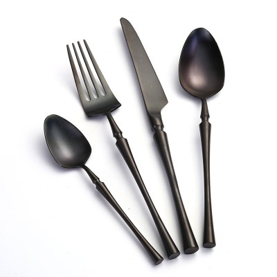 24pcs promotion fast shipping full black PVD golden stainless steel cutlery set with gift color case