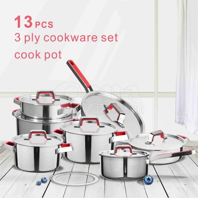 2020  NEW silicon complex handle stainless steel  cover 3 ply cookware set