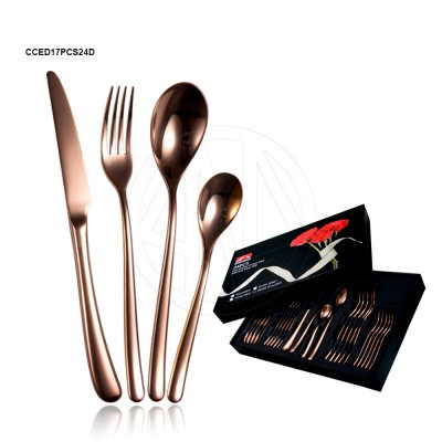 high quality Europe style  24pcs stainless steel PVD painting wholesale restaurant flatware