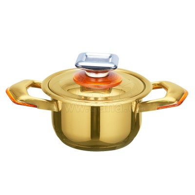 QANA 2020 EUROPE READY TO SHIP MARCH 2RD TO 31TH SINGLE STAINLESS STEEL COOKWARE  COOKING POT  IN GOLDEN 16*8CM