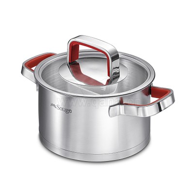 QANA 2020 EUROPE READY TO SHIP MARCH 2RD TO 31TH SINGLE STAINLESS STEEL COOKING POT  IN RED SILICONE HANDLE  28*16.5cm