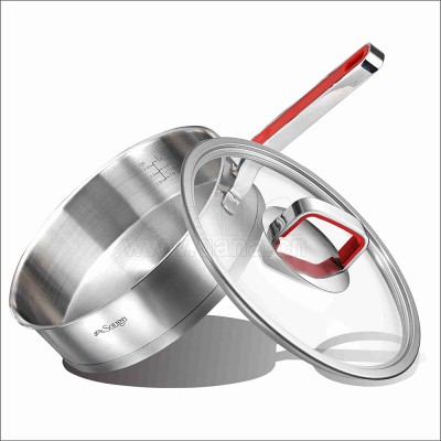 QANA 2020 EUROPE READY TO SHIP MARCH 2RD TO 31TH SINGLE FRYPAN STAINLESS STEEL COOKING POT  IN RED SILICONE HANDLE