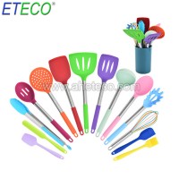 Multi Color Silicone Cookware Kitchen Utensils Set Kitchenware with Holder