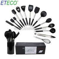 Black 15PCS Silicone Cookware Kitchen Utensils Set Kitchenware